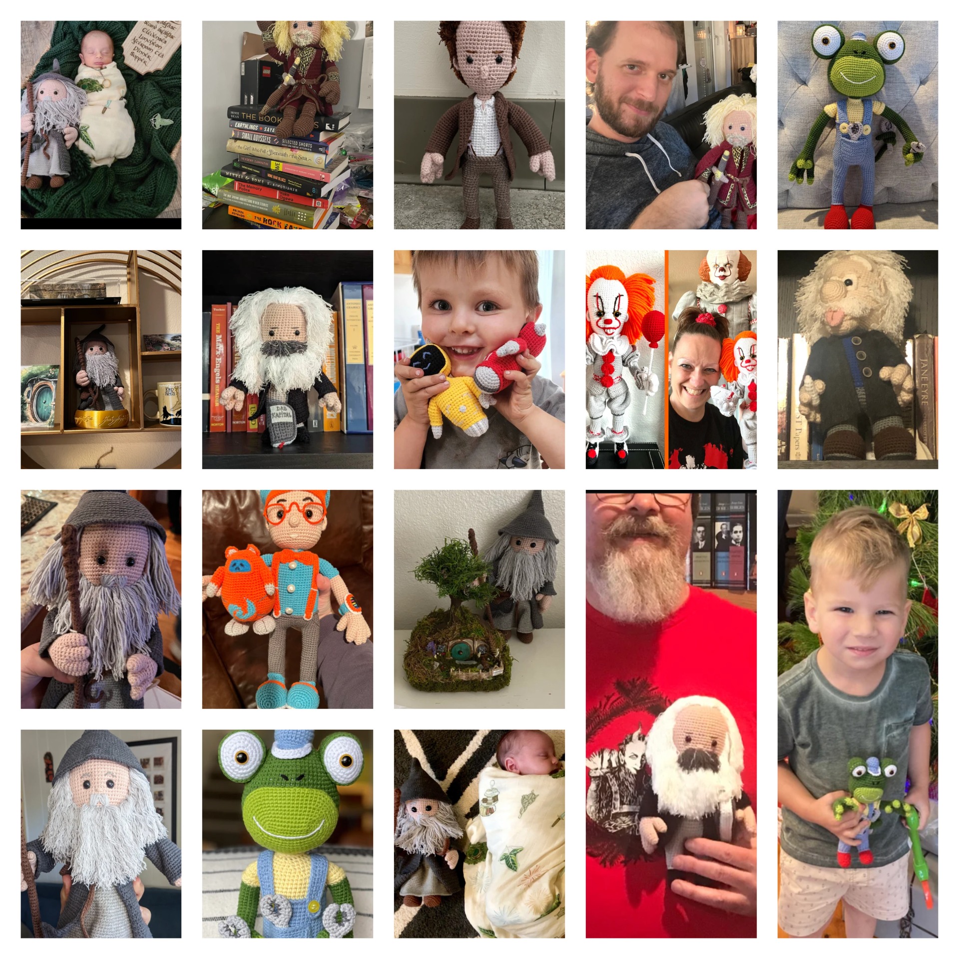 Happy customers with their PofudukHobim crochet figures - collage of customer photos